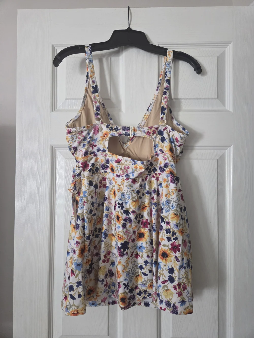 Floral Wrap-Front Swimsuit in White with Yellow & Purple Flowers